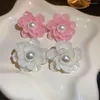 Stud -oorbellen roze witte bloem voor vrouwen parel acrylzijde charmante zoete bloemenmeisjes Japanse stijl oor sieraden