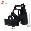 Sandales Chunky High Heels Femme Sexy Plateforme ouverte ouverte Chaussures gladiator Roman Zipper Black Summer Women's Pumps