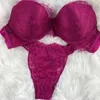 Bras Sets Lace Pink Sexy Women Underwear Set Rhinestone Letter Comfort Push Up Panties Brand Plus Size Bra Brief Suit Seamless Lingerie