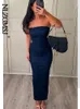 nlzgmsj traf مثير sexy backless sthipper split bress party Blue Denim Long for Women Summer Evening Dresses 240412