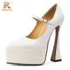 SURET Buty Prxdong ins seksowna wiosna lato oryginalna skóra Mary Janes Woman Pumps Pumps High Heels Gruba platforma Beżowa impreza 39