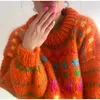 Frauenpullover 2024 Winter Handarbeit Orange Langarm geometrische Strickpullover Pullovers orange