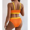 Bâtiments de fosse taille haute contraste Couleur Patchwork Viete Bikini Split Bikini MAINTRAIRE POUR LES FEMMES