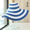 Kadın Gündelik Hip Hats Kızlar Açık Çizgili Patchwork Kağıt Güneş Şapkaları Yaz Yetişkin Flep Büyük Brim Beach Cap Gorras 240415