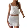 Women's Tanks Camis Xingqing Two Piece Set for Women Aesthetic White Slveless Ruffle Lace Tube Top and Mini Skirt Summer Outfits Party Strtwear Y240420