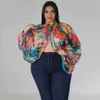 Somo plus size mode kvinnor rund hals öppen rygg chiffong spetsar upp långärmad gradient tryck topp grossist droppe 240419