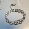 Tendencia de la cadena Cirón negro Pulsera de acero de titanio para hombres Mujeres Corea KPOP Color de plata Geométrica Pulsera de cadena de empalme Unisex Joyería Y240420