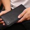 Кошельки бизона джинсовая бренда подлинная кожаная кошелька RFID Bloging Clutch Sack Scell держатель кошелек монетный кошелек на молнии мужской длинные кошельки N8195