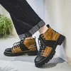 Bottes 2024 Hiver Green / Brown High Top pour hommes Lacet Up Leisure All-Match Casual Non-Slip Trend Rubber Mens Flat