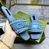 Mules Designer Women Denim Blue Slipper Canvas Flat Low Heel Flip-Flops Letter Sandal Slip On Vintage Platforms Heel Lambskin Casual Slides Leather Outsole 100%