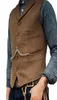 Custom 2019 Brown Brown Tweed Vest Woodbone Groom Colets Pockets Men039s Súngs de coletes de fit slim fit casual colete CHEA6314236