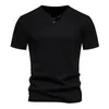 Herrenpullover Sommer One Button Bambus Casual Lose Leinenmaterial Kurzarm T-Shirt