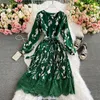 Urban Sexy Dresses YuooMuoo Women Dress Spring and Autumn Lady Elegant Vintage Floral Print Lace Patchwork Pleated Long Dress with Belt Party Robes Y240420