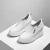 Casual Shoes 9cm äkta läderkvinnor Höjd ökar 2024 Spring White Platform Hidden Wedge Sneakers Kvinna Vulcanize