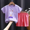 Sommer Kids Casual Pyjamas süßer Cartoon -Print Kurzarm Tshirt Tops mit Shorts Kleinkind Baby Jungen Mädchen Kleidungsstücke 240410