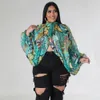 Somo plus size mode kvinnor rund hals öppen rygg chiffong spetsar upp långärmad gradient tryck topp grossist droppe 240419