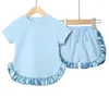 Bekleidungssets Custom 2024 Sommer Kinder kleine Mädchen Baumwolle Homewear Top Shorts Kinder Kleidung Kleinkind Baby Outfits Anzug 2pcs