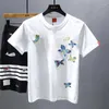 Men's Hoodies Summer Butterfly Embroidery China Style Short Sleeve Men Round Neck Sweatshirt Fashion 2xl Oversized T Shirts Black White