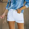 Kadın Şort 2023 Kadın Şort Yaz Günlük Moda Vintage Yüksek Bel Elastik Streç Sıska Yeni Yırtıcı Silpen Kadın Denim Şort y240420