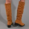 Stivali donne occidentali 2024 inverno in inverno retrò puntato di punta di piedi lunghe scarpe da esterno spesse tallone botas de mujer