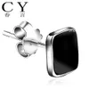 S925 Silver Ear Nail Mens Fashion Personlig Hip Hop Simple Cool Black Earrings Square