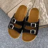 Scarpe casual sandali piatti a colore solido da donna scivolano su punta aperta non slip a doppia fibbia con fibbia per cinturini estivi comode spiaggia