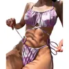 Women's Swimwear E8BF Womens Two-piece Soft Bag High Cut Bikinis Set Sexy Lacing Bathing Suit Thong Beachwear Solid Color Strappy