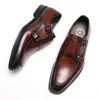 Scarpe vestiti da uomo vera pelle moca doppia monaca cintura nera bordeaux elegante elegante oxford semplice scarpa da sposa