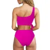 Dames badmode plus size vrouwen push omhoog bikini set sexy een schouder strandkleding zomer luipaard badpak hoge taille 2024