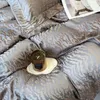 Bedding Sets Silver Gray Yarn-dyed Jacquard Egyptian Cotton Luxury Set Soft Silky Duvet Cover Bed Sheet Fitted Pillowcases 4Pcs