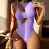 Roupas de banho feminina Cikini-One-ombro de maiô para mulheres Monocromatomic Cut Out Bahating Tise Bathing Summer