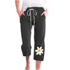Pantalon pour femmes Travaille pour les femmes enseignantes imprimées de poche lâche décontractée lin coton 7/10 loisirs plus taille