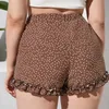 Women's Shorts Plus Size Elastic Waist Elegant Polka Dot Shorts Women Frill Lettuce Trim High Waist Straight Beach Shorts Female Large Size 7XL Y240420