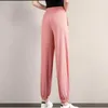 Spodnie damskie 2024 Ice Silk Sports Elastic High talia Spodnie Panie Letnie cienki czas wolny luz moda Miss dziewięć punktów kwitnący