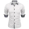 Мужские повседневные рубашки 2024 Fashion Wear Spring и осень -проверка цветовой блок Business Slim Fit Рубашка с длинными рукавами