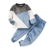 Clothing Sets Baby Boy Winter Clothes Set Warm Fleece Color Block Pullover Sweatshirt And Pants - Adorable 2-Piece Toddler Fall Outfit