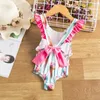 Toddler Girl One Piece Swimsuit Baby Ice Cream Print Swimming Bathing Suit Children Beach Bikini Holiday Swimwear 1 2 3 4T 240415