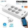 Plugs Smart WiFi Tuya Power Strip 6 Way EU Outlets Plugs Sockets 2.4G USB Laddningsporttimer Bluetooth Control av Alexa Google Home