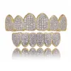 Hip Hop ortodonty mikro inkrustowani złote zęby różowe diament