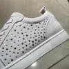 Casual Shoes Fashion Low Cut For Men Luxury Trainers Driving Spiked Bar Female Rivets Crystal Beige White Suede Genuine Leather