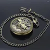 Relógios de bolso steampunk junção de bronze capa de bronze automática eólica de vento mecânico com cadeia Black Roman Number Dial