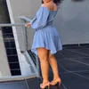 Vestidos casuais Vestido azul de verão solto Mulheres sexy Slash pescoço elegante skatista de outono vestidos