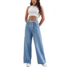Jeans pour femmes Y2k High Tai-cordon de nage en jean pantalon lâche Lignes larges pantalons bleu clair 2024 Street Street