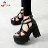 Sandales Chunky High Heels Femme Sexy Plateforme ouverte ouverte Chaussures gladiator Roman Zipper Black Summer Women's Pumps