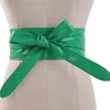 Belts Green Women Belt Leather Cumber Bands For Wide Waist Bow Self Tie Wrap Brand Ladies Fashion
