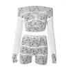 Suisses à parts pour femmes Femmes Sexy Lace Patchwork Two Piece Set Hollow Off Off épaule à manches longues Crops Shorts d'anniversaire de fête d'anniversaire