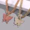 Pendant Necklaces Statement Crystal Big Butterfly Pendant Miami Cuban Link Chain Choker For Women Shining Animal Butterfly Chunky Necklace Jewelry Y240420