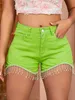 Kvinnors shorts 2023 Kvinnor Sexig mode Slim Strt Party Rhinestone Tassel Decorated Denim Shorts Y240420