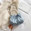 Shoulder Bags 2024 Summer Blue Fabric Pearl Handbag Fold Chain Cloud One Bag