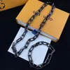 Luxury Black Chain Armets pojkvän Presentmärke smycken halsband Dainty Flower Charm Youth Chain Armband Designer Men kubansk ren titan rostfritt stålkedja